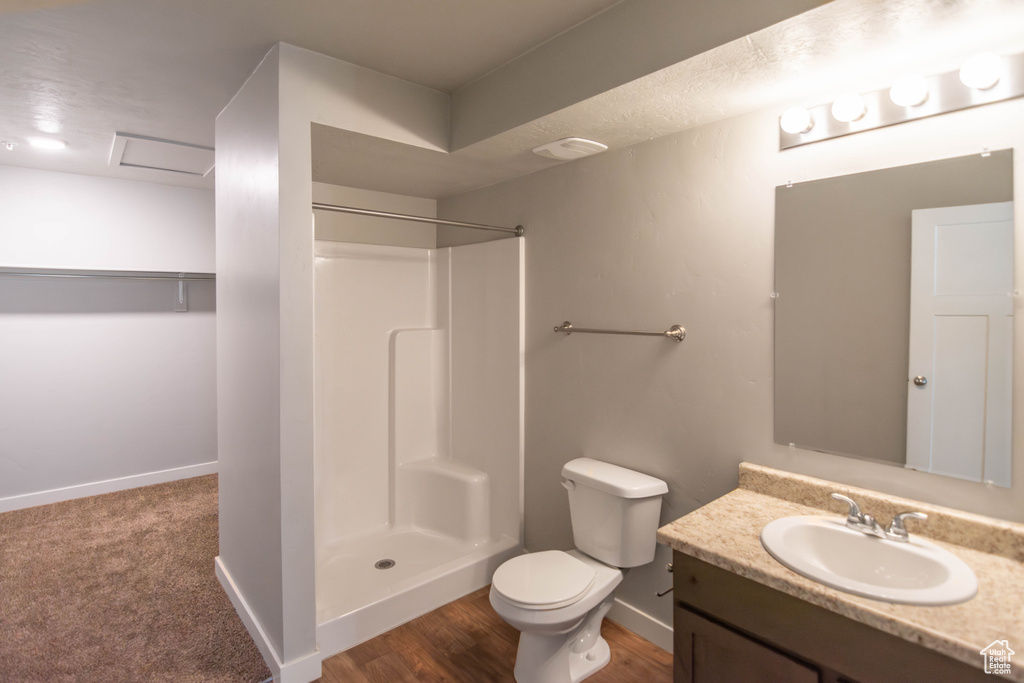 Bathroom with a shower and vanity