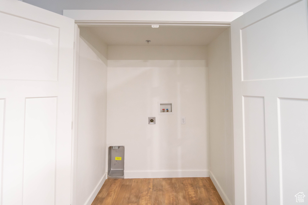 Laundry area featuring washer hookup, electric dryer hookup, and light wood-style flooring