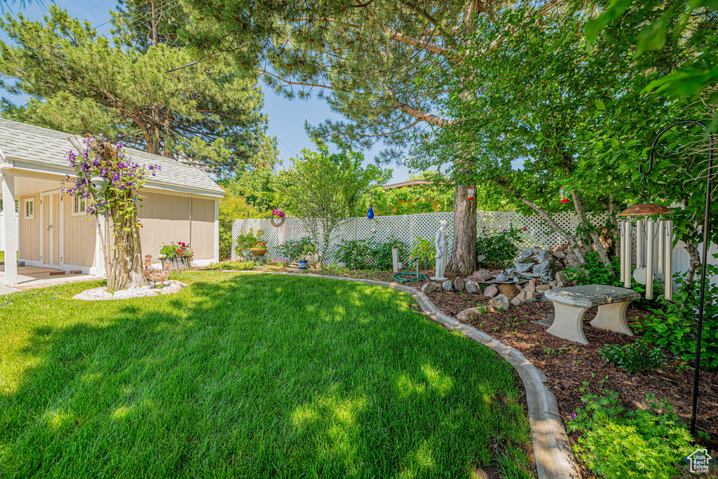 View of fenced backyard