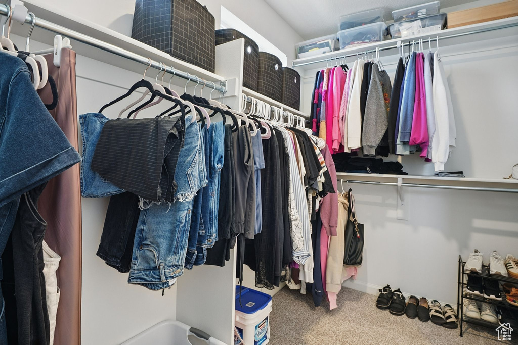 Walk in closet with carpet