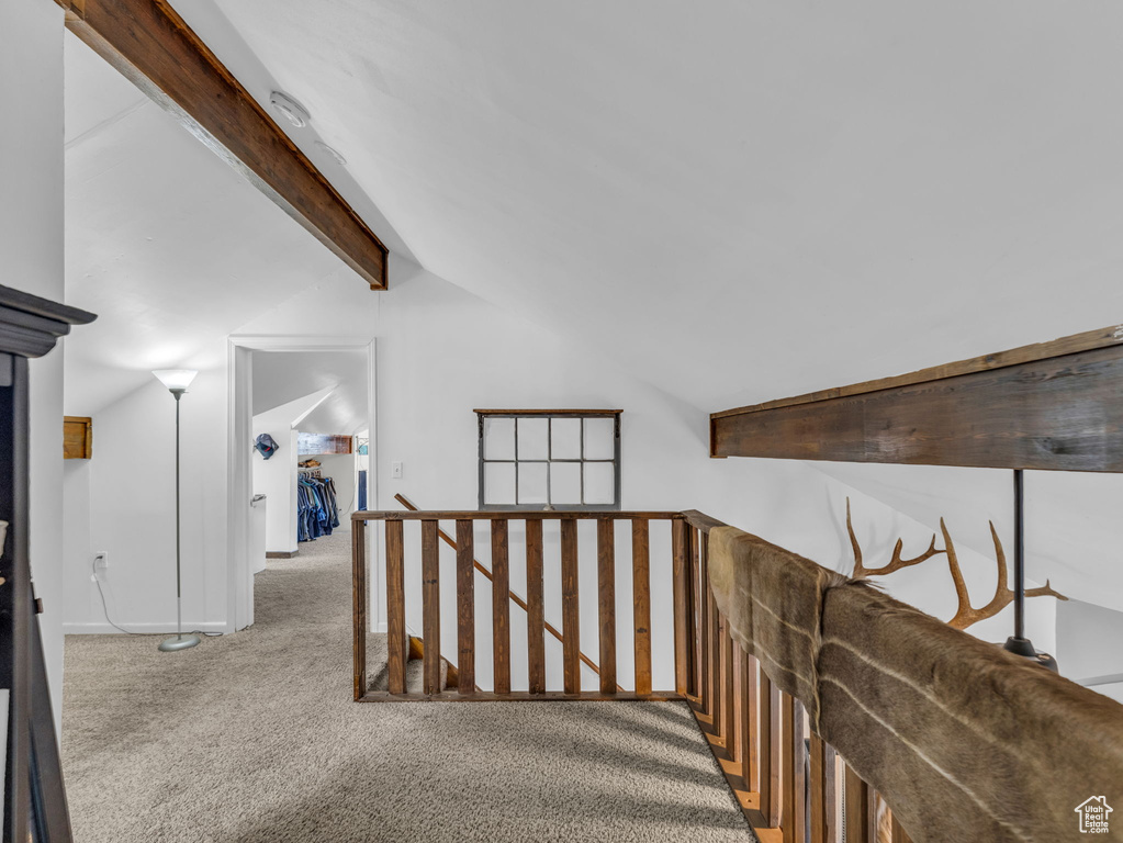 Staircase featuring carpet and baseboards