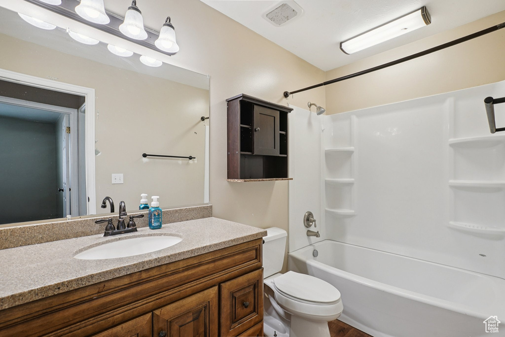 Full bathroom featuring vanity and shower / bathtub combination