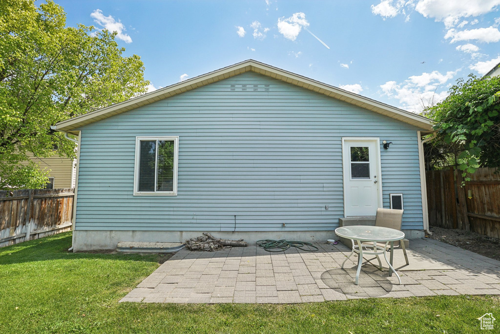 Back of house featuring a fenced backyard and a patio