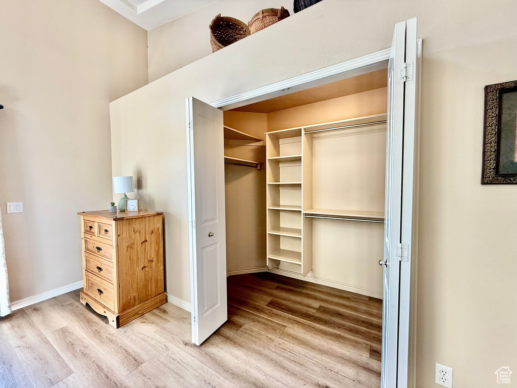Spacious closet with light wood-style floors