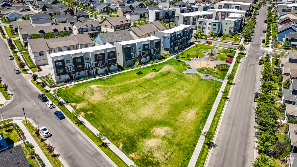 Aerial perspective of suburban area