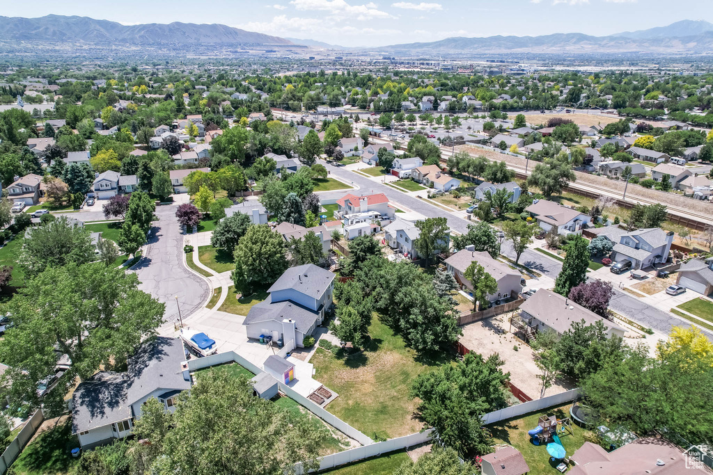 Aerial perspective of suburban area with mountains