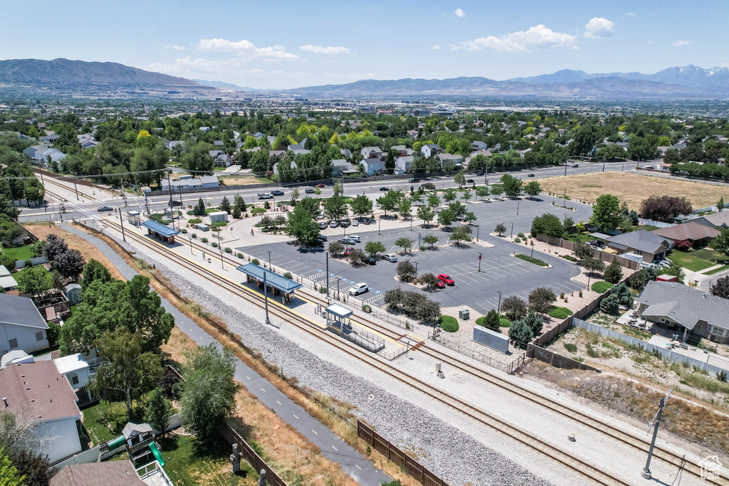 Drone / aerial view of a mountainous background