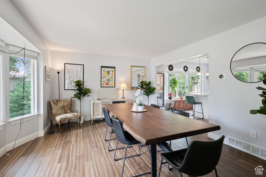 Dining area featuring healthy amount of natural light, wood finished floors, and baseboards
