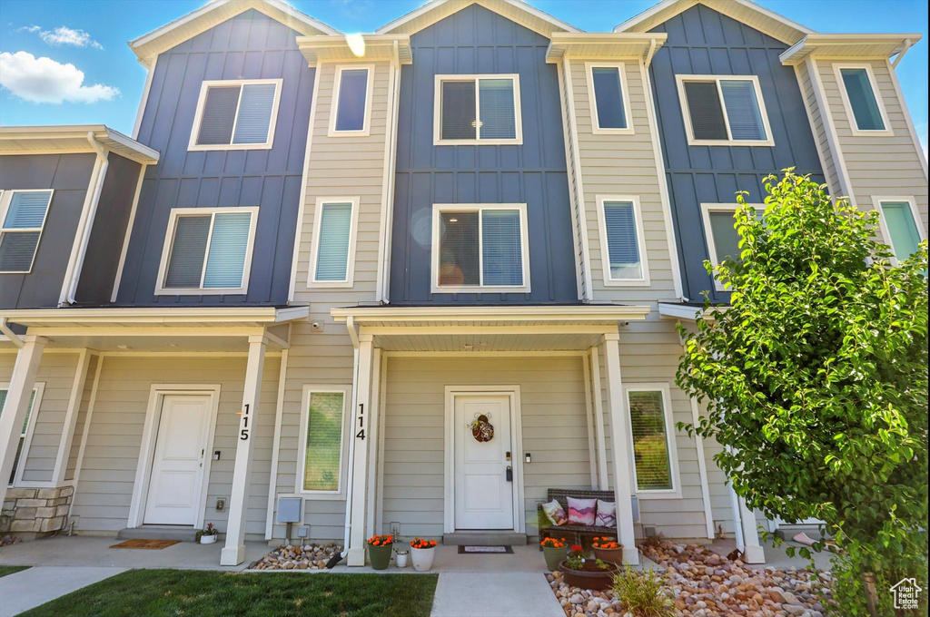Multi unit property featuring board and batten siding