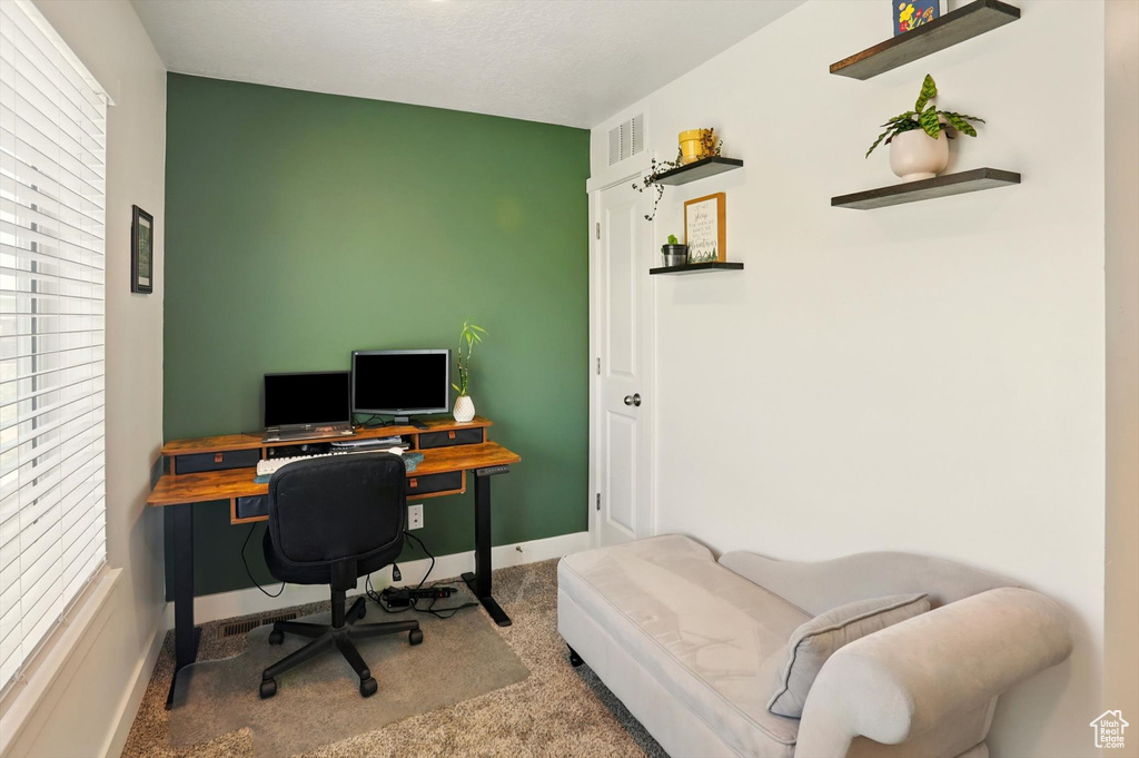 Office with carpet and baseboards