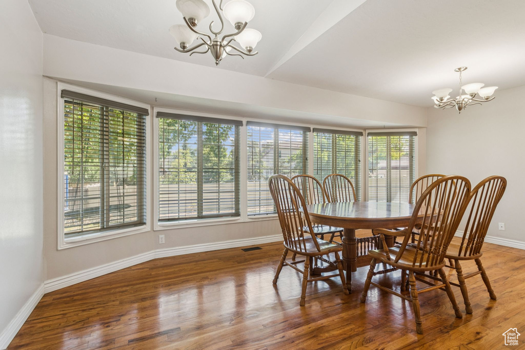 Dining room featuring a chandelier and wood finished floors