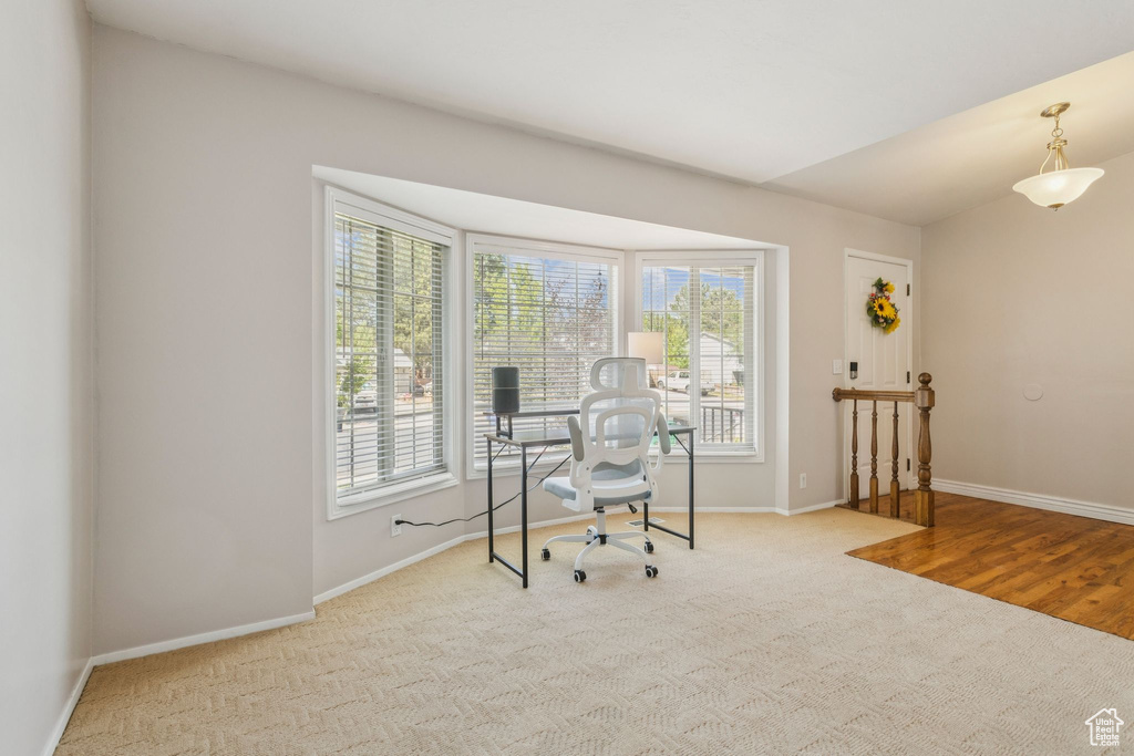 Office space featuring healthy amount of natural light and carpet