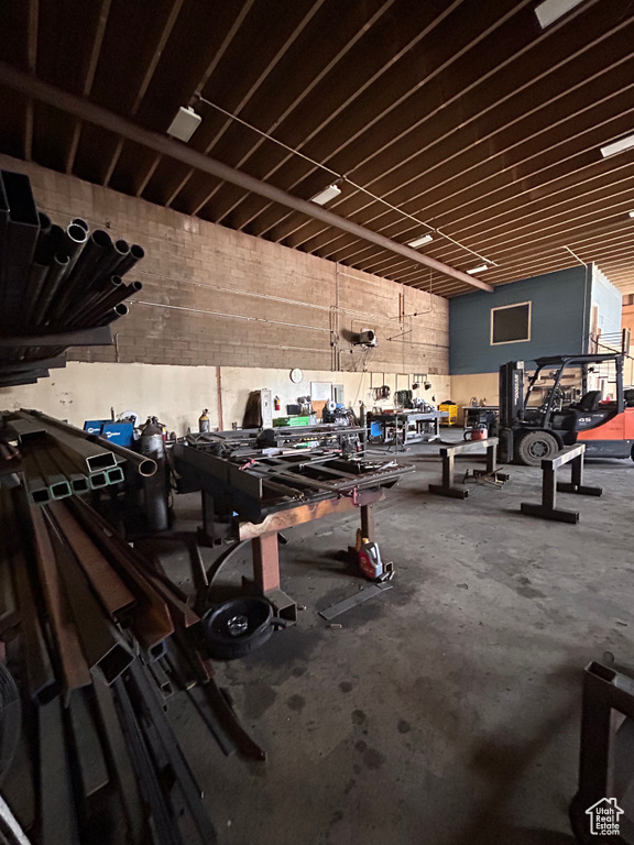 Garage featuring a workshop area