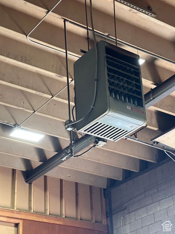 Garage view of a heating unit