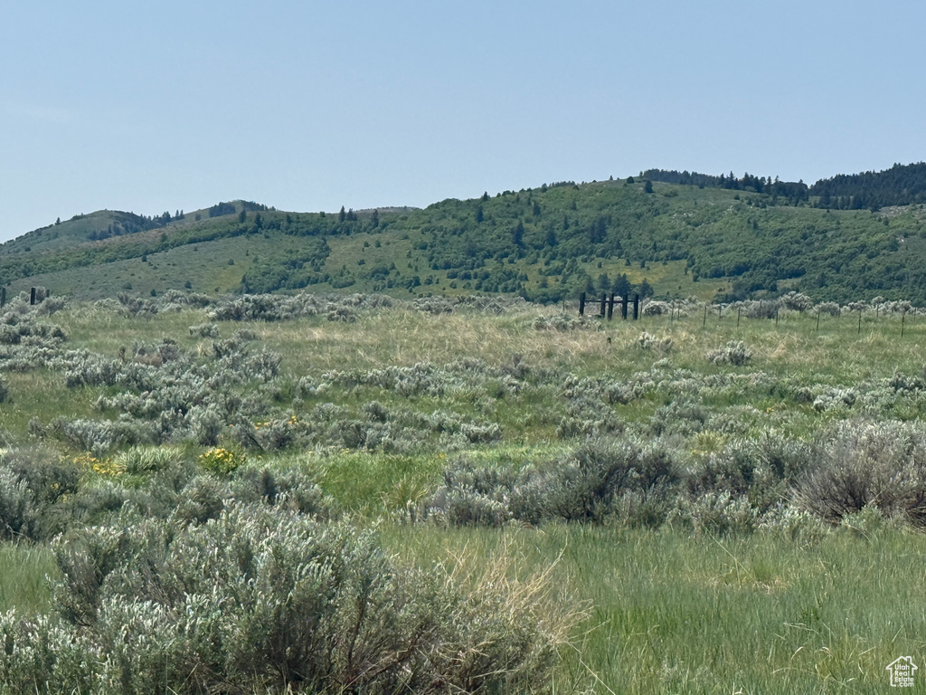 View of mountain backdrop featuring rural landscape