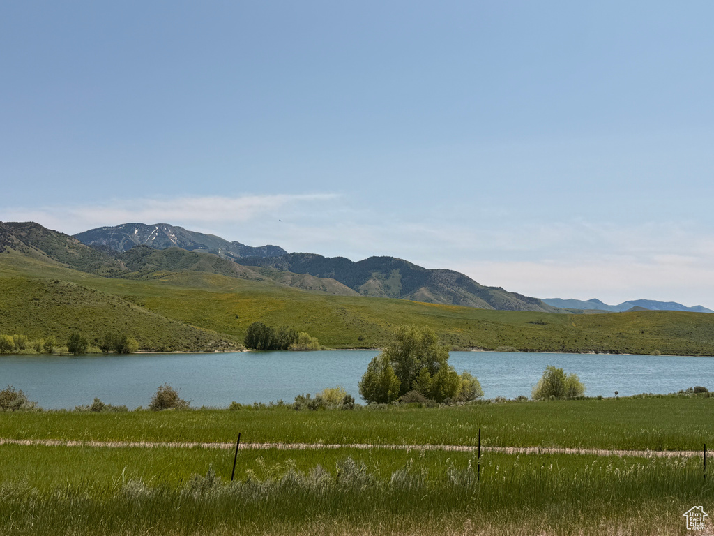 View of mountain background with a large body of water