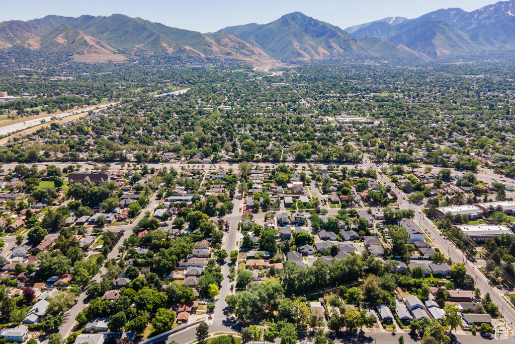 Drone / aerial view of a mountain backdrop