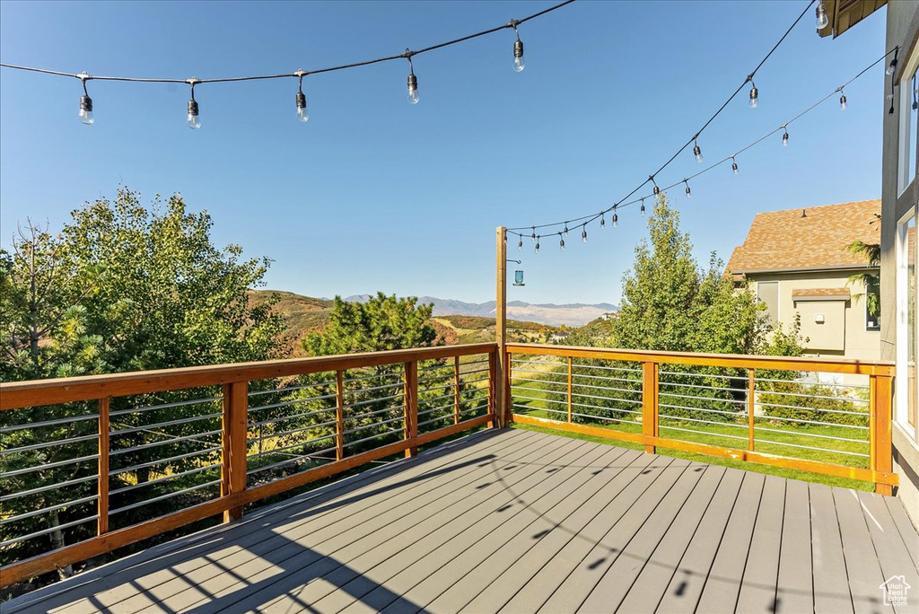 Wooden deck with a mountain view