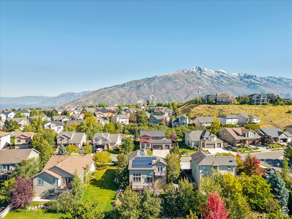 Aerial perspective of suburban area featuring mountains
