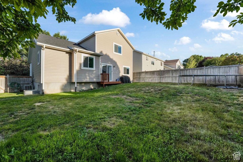 Rear view of property with a fenced backyard