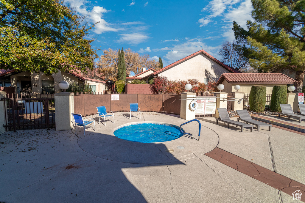 View of pool featuring a patio area
