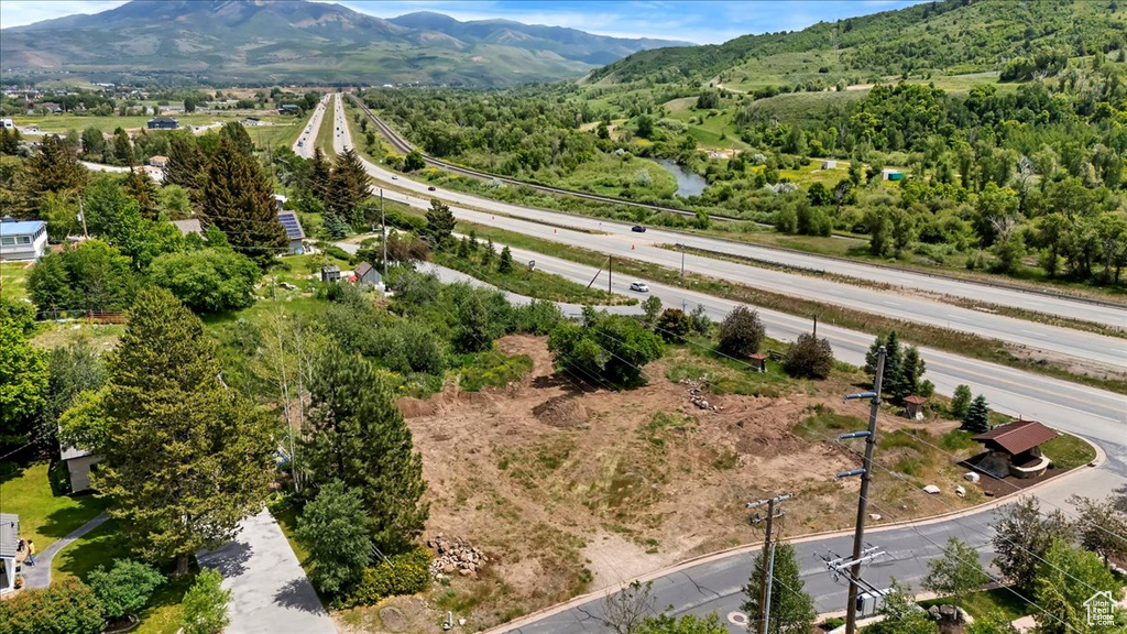 Aerial view of a mountain backdrop