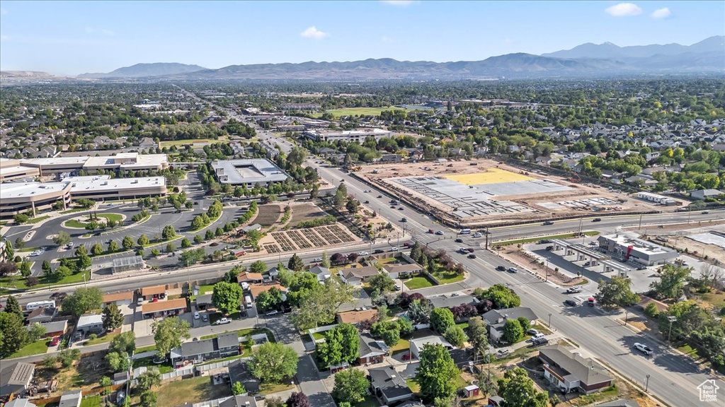 Drone / aerial view of a mountainous background