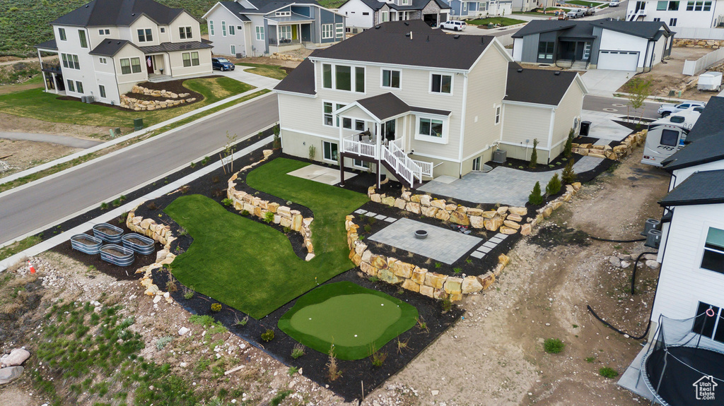 Aerial perspective of suburban area