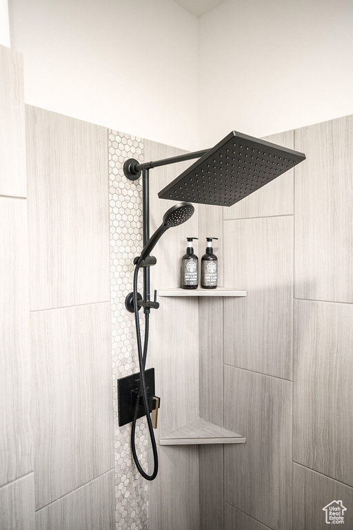 Bathroom view of tiled shower