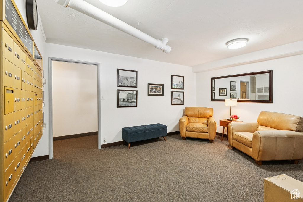 Sitting room with carpet and baseboards