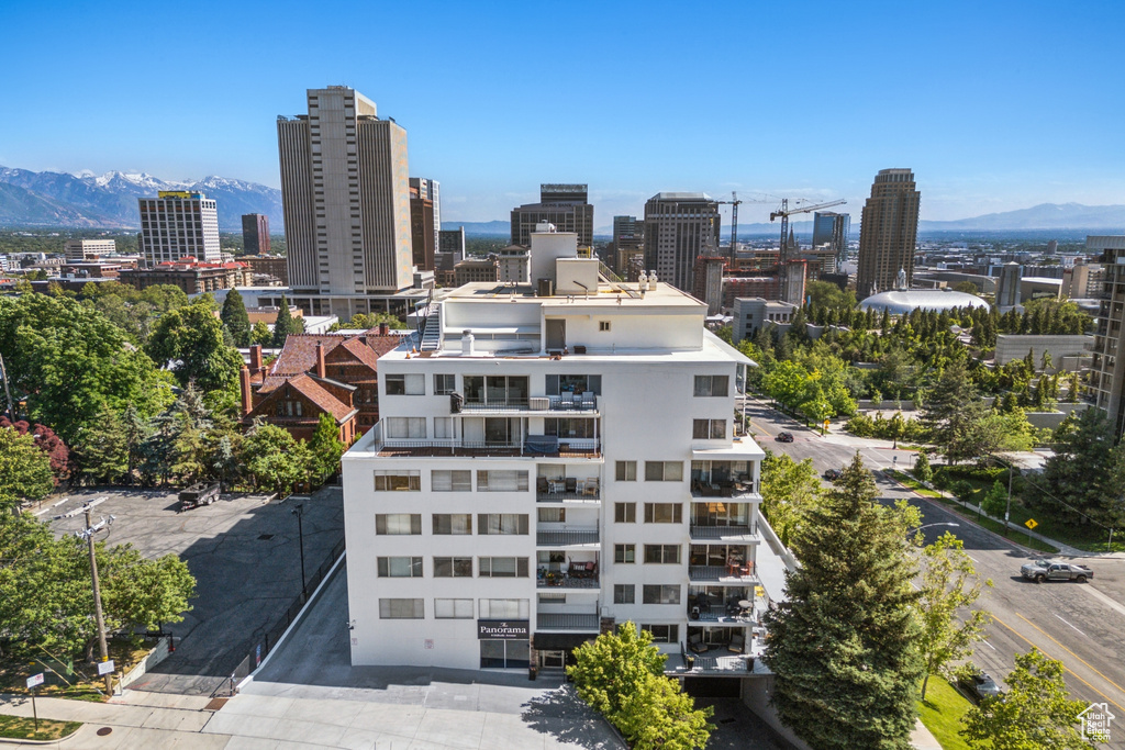 View of city with a mountain backdrop
