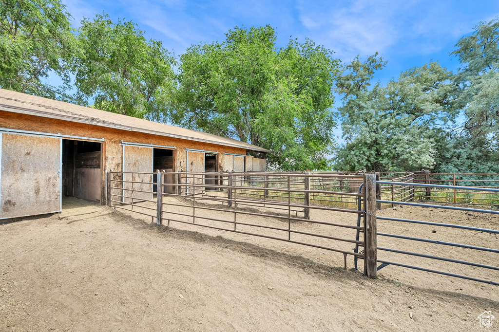 View of horse barn