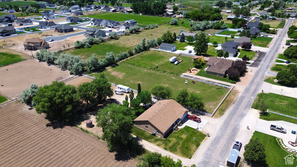 Aerial overview of property\'s location with nearby suburban area