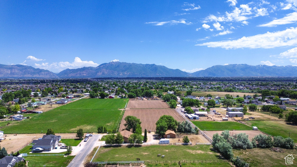 Drone / aerial view of a mountainous background