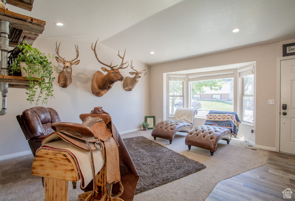 Living area featuring recessed lighting and wood finished floors