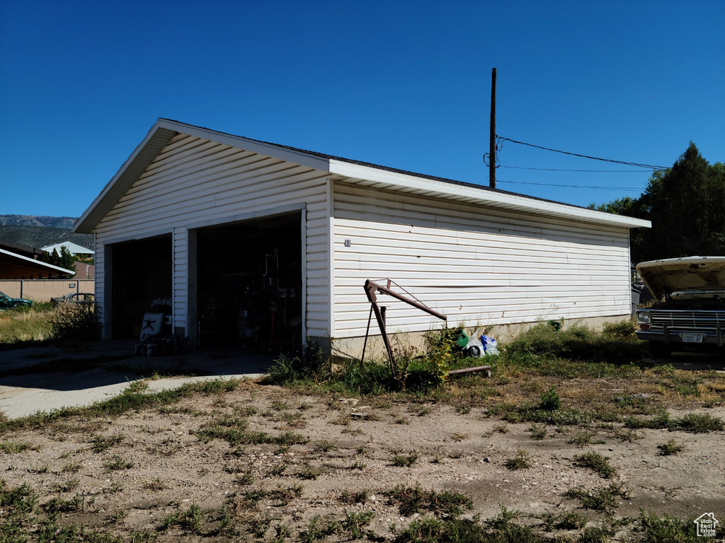 View of detached garage