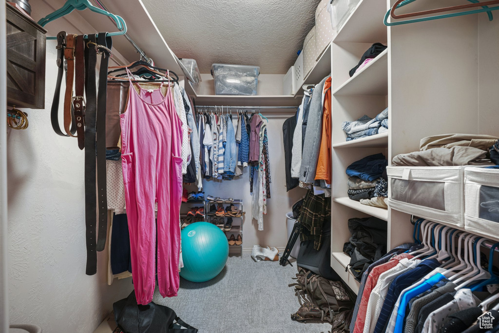 Walk in closet with carpet