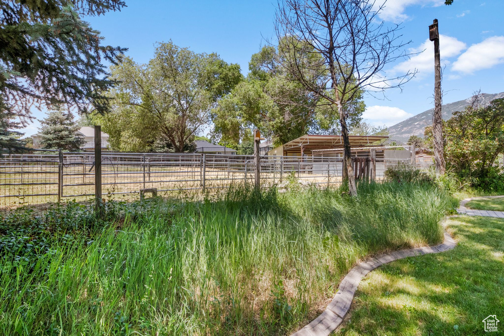 View of yard with a mountain view