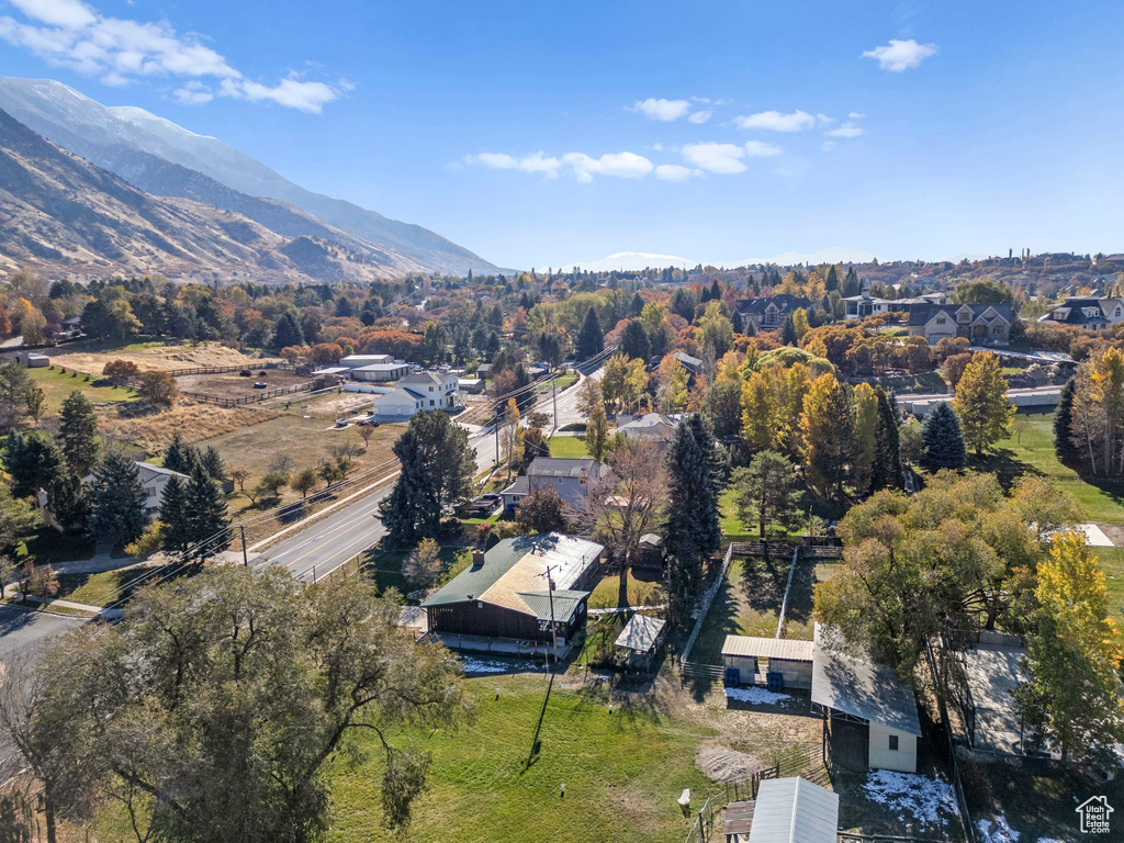 Drone / aerial view of a mountainous background