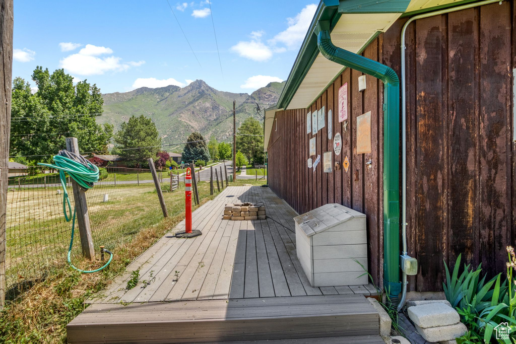 Wooden terrace with a mountain view