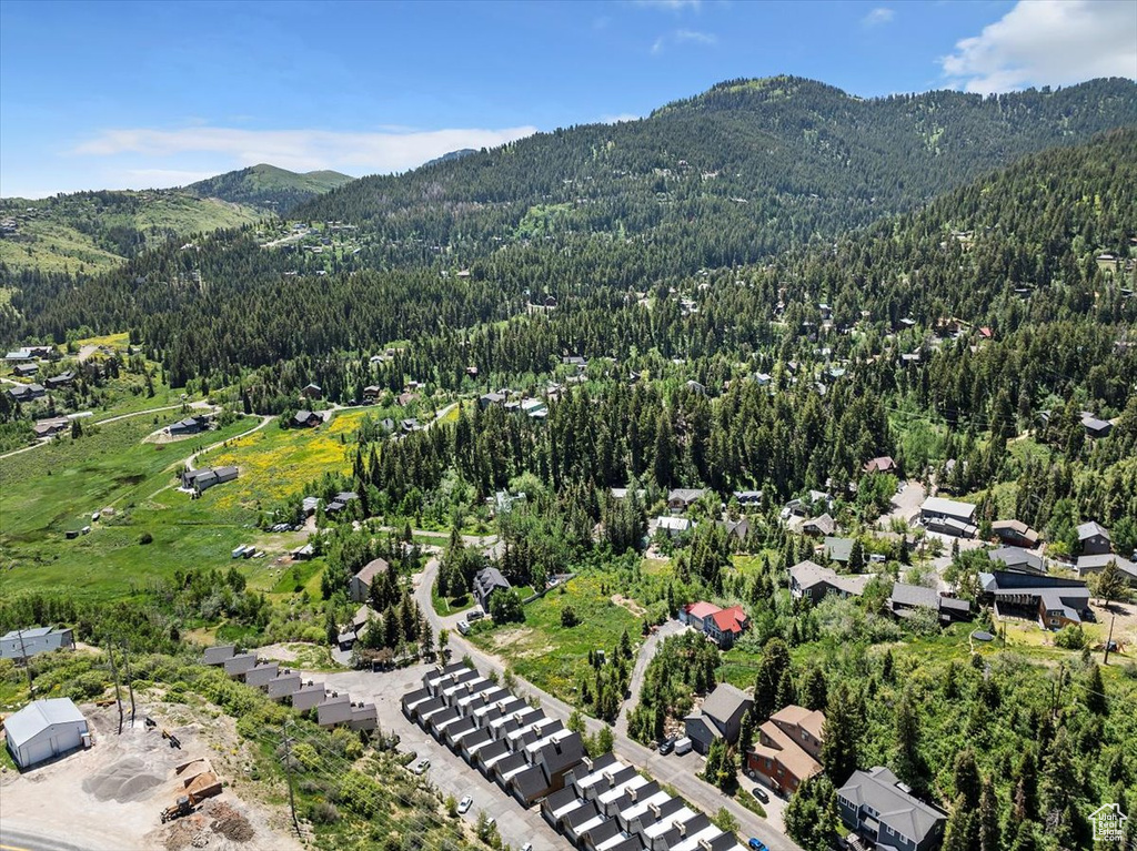 View of property location with a heavily wooded area and a mountainous background