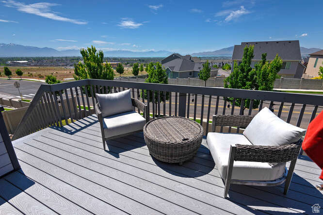 Deck featuring a mountain view
