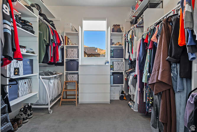 Spacious closet with carpet floors