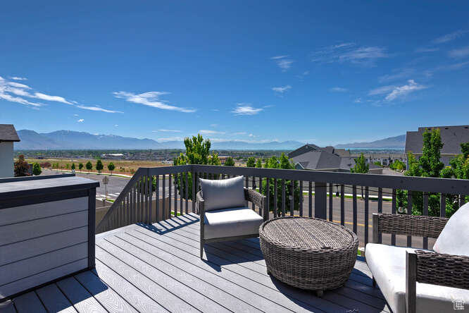 Deck featuring a mountain view