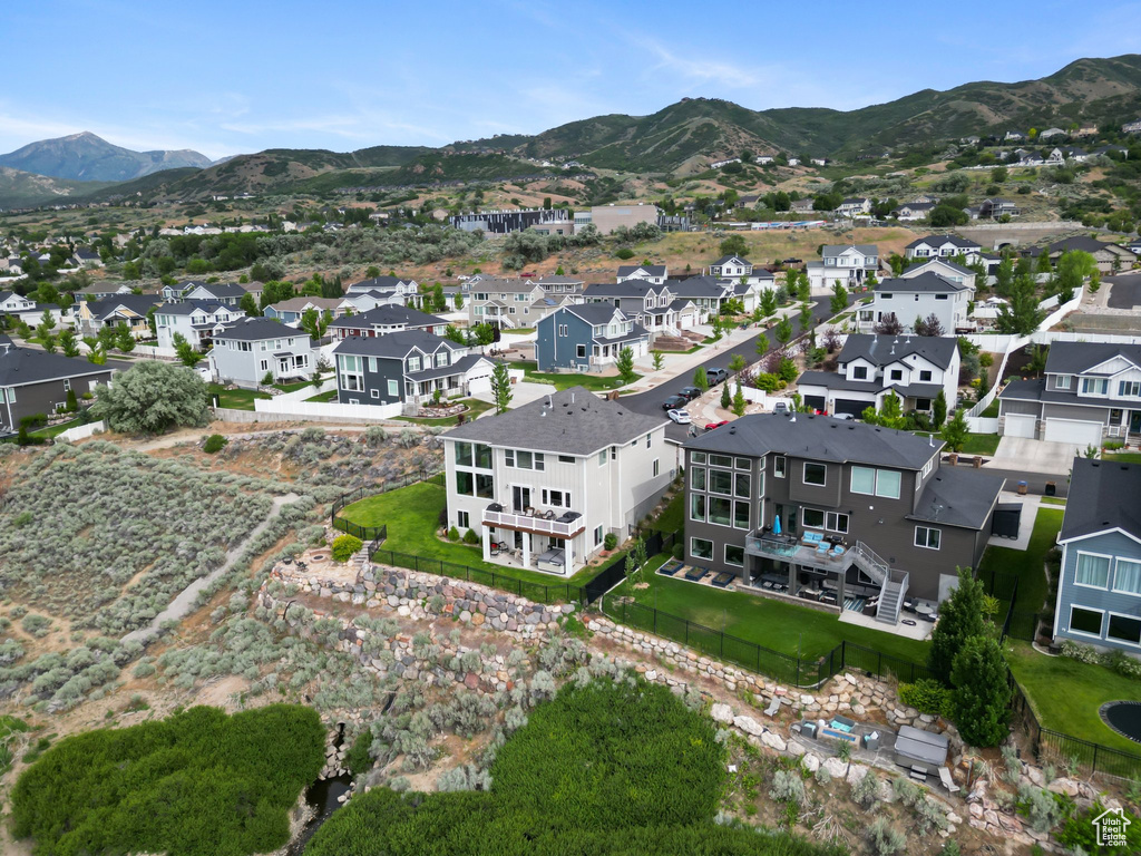 Aerial perspective of suburban area featuring mountains