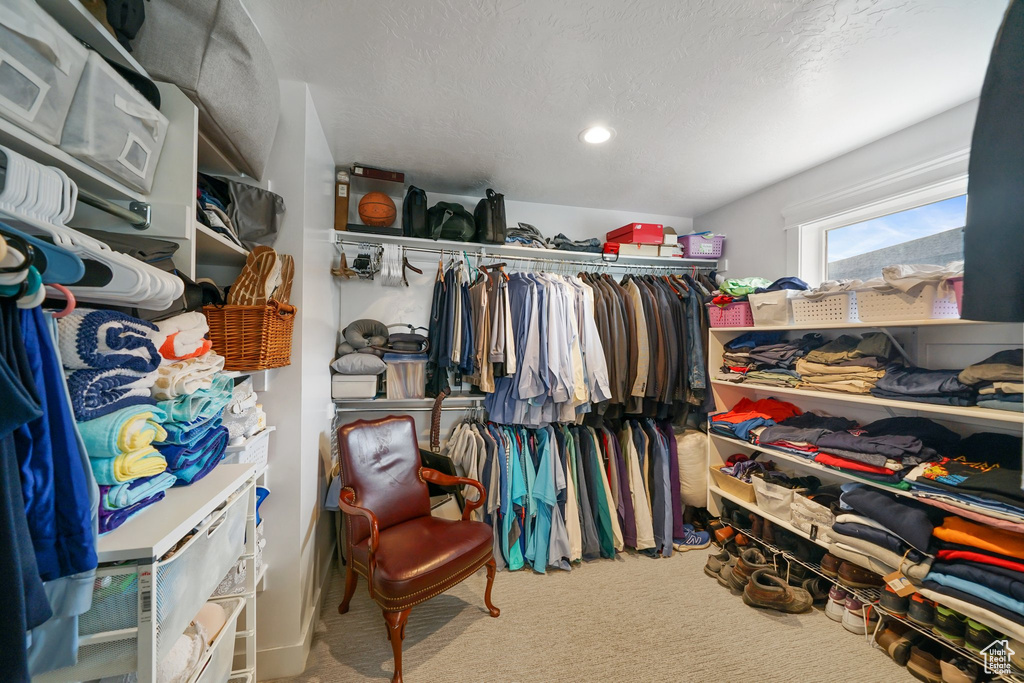 Spacious closet with carpet