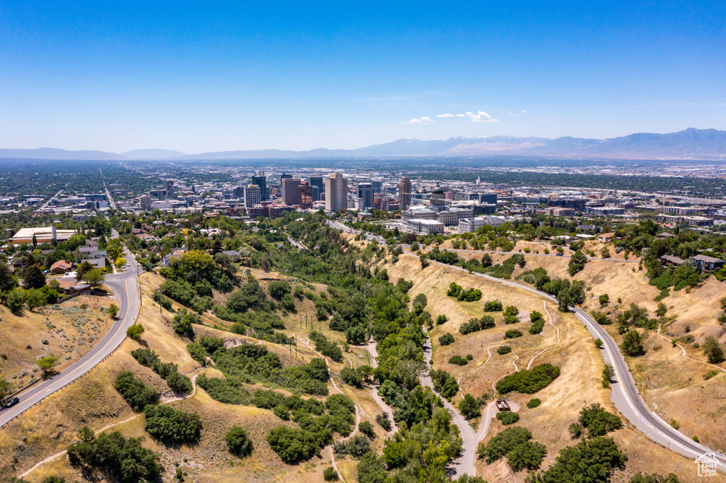 Aerial view of a mountain backdrop