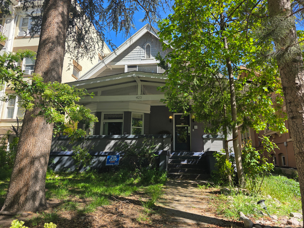 View of front of property featuring covered porch