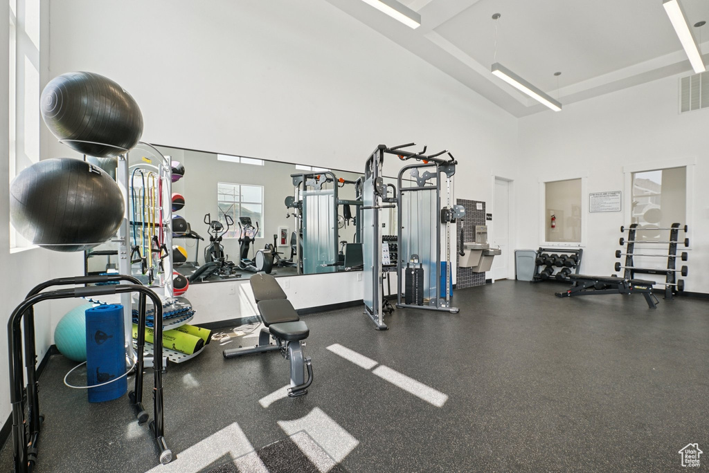 Gym with a high ceiling