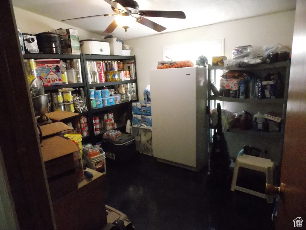Storage room with ceiling fan